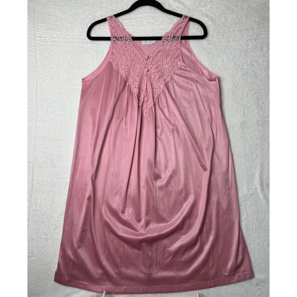 Vassarette Vintage Nightgown Womens Medium Pink Lace V-Neck Sleeveless Chemise